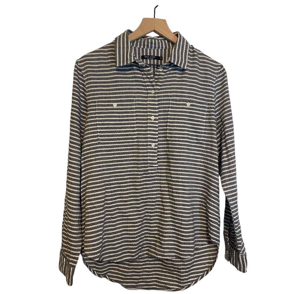 Max Jeans Button Down Long-sleeve Top Dark gray/black and White Stripes‎ Size M